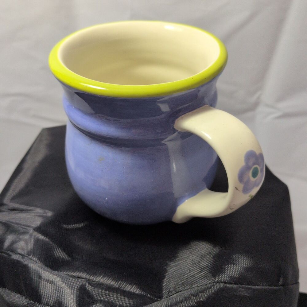 Pfaltzgraff Blue Stoneware Mug Flower Handle Green Trim Coffee Cup Vintage